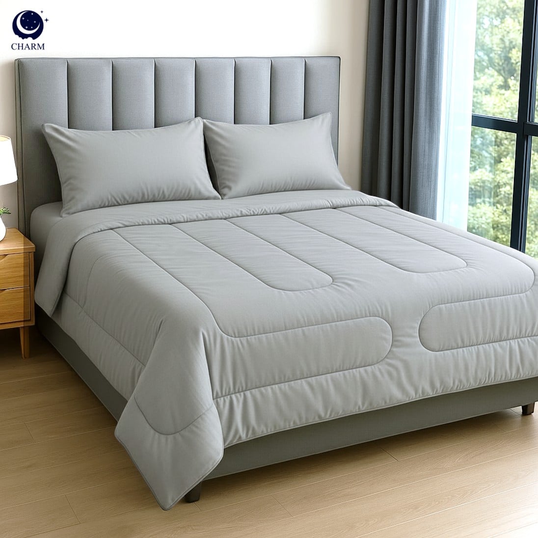 ชุดผ้าปูที่นอน 5 ฟุต 6 ชิ้น CHARM รุ่น CLASSIC ลาย LIGHT GREY_0